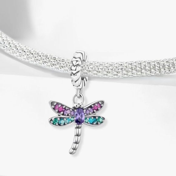 Pink purple dragonfly sterling silver fits all Pandora bracelets charm - Picture 3 of 3